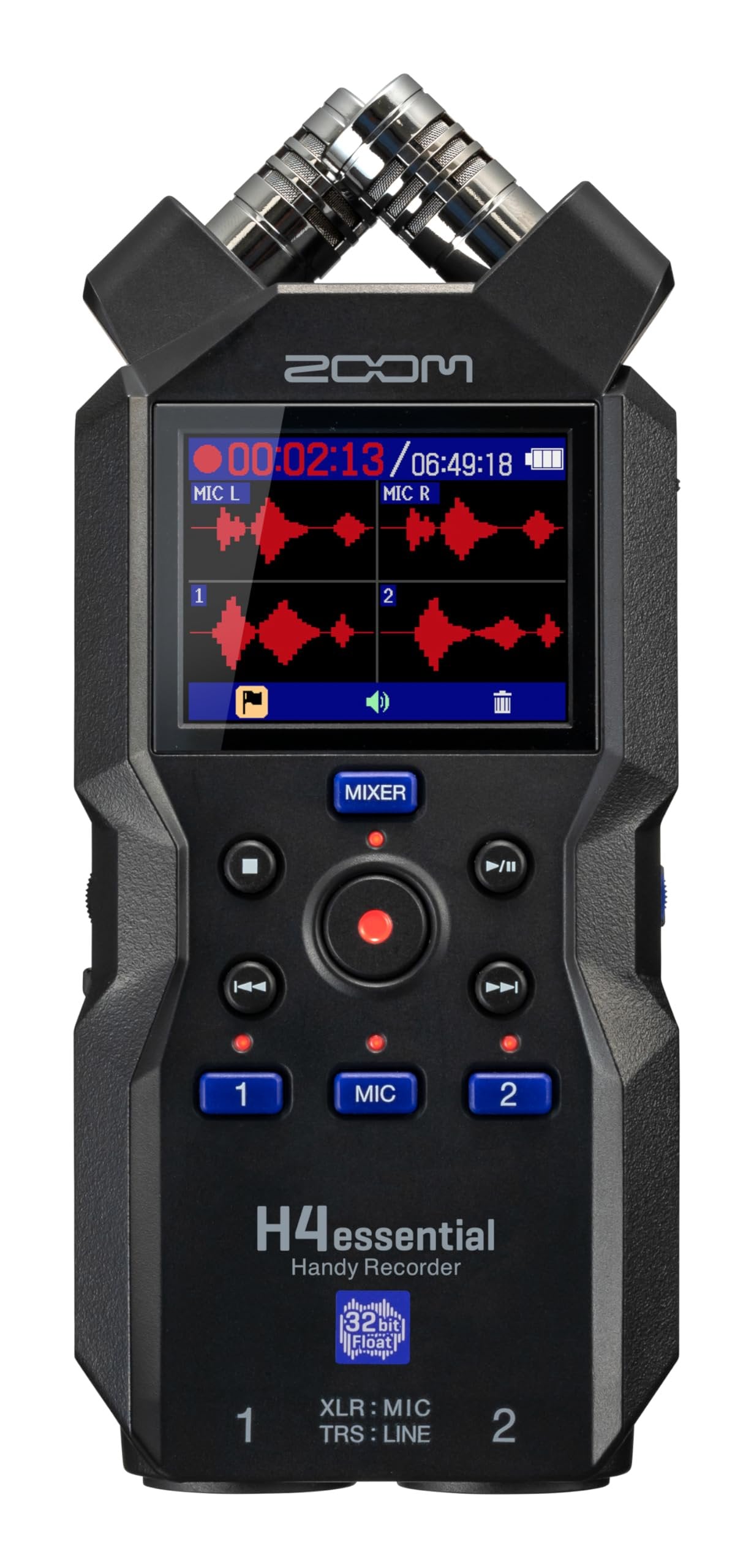 Zoom H4 Essential 4-Track Stereo Recorder with 32-Bit Float Recording, Stereo Microphones, 2 XLR/TRS Combo Inputs, USB Audio Interface, Accessible Design for Voice, Music, & Podcasting