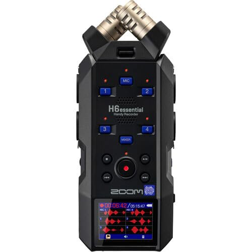 Zoom H6essential 6-Track 32-Bit Float Portable Audio Recorder Bundle with Hairy Windscreen, Case, AC Adapter, USB-C Cable, 32GB SD Card and Mini Tripod
