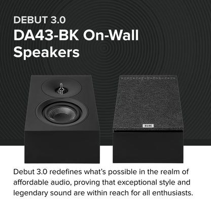 ELAC Debut 3.0 DA43-BK Atmos-Enabled On-Wall Speakers, Black Ash (Pair) - 1” Aluminum Dome Tweeter & 4” Aramid Fiber Woofer - 2-Way Bass Reflex - 48Hz to 38KHz Response