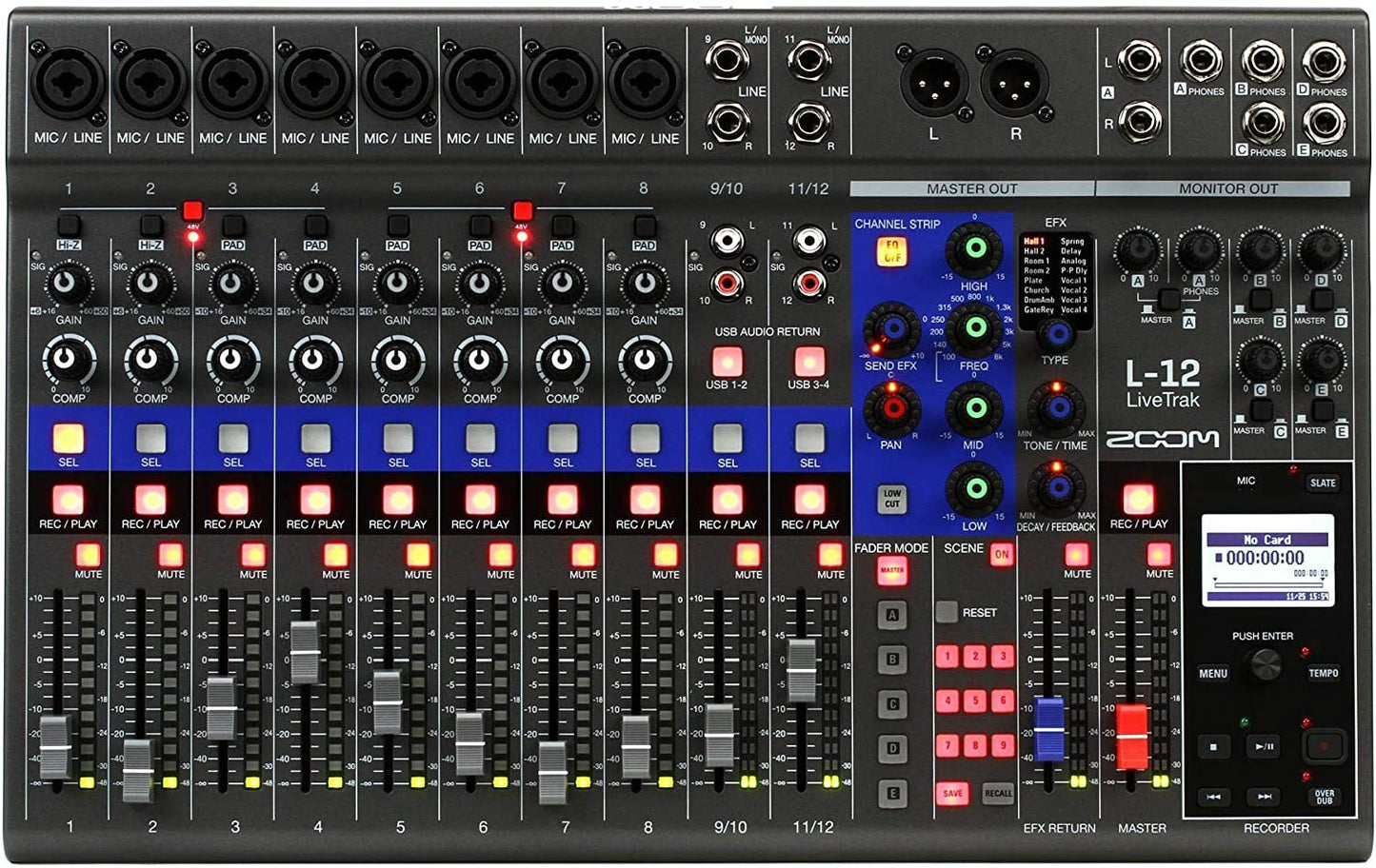 Zoom LiveTrak L-12 Digital Mixer & Multitrack Recorder, for Music, Podcasting, and More, 12-Input/ 14-Channel SD Recorder, 14-in/4-out USB Audio Interface, 5 Powered Headphone Outputs