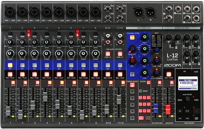 Zoom LiveTrak L-12 Digital Mixer & Multitrack Recorder, for Music, Podcasting, and More, 12-Input/ 14-Channel SD Recorder, 14-in/4-out USB Audio Interface, 5 Powered Headphone Outputs