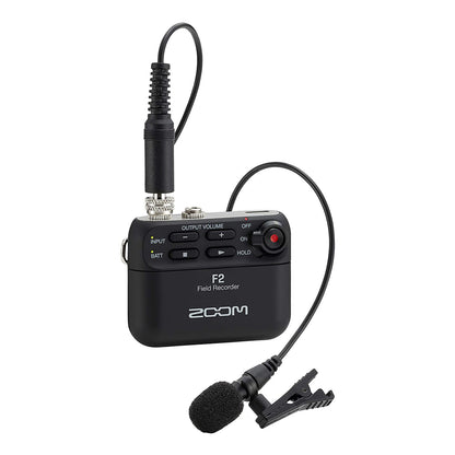 Zoom F2 Lavalier Body-Pack Compact Recorder, 32-Bit Float Recording, No Clipping, Audio for Video, Records to SD, and Battery Powered with Included Lavalier Microphone