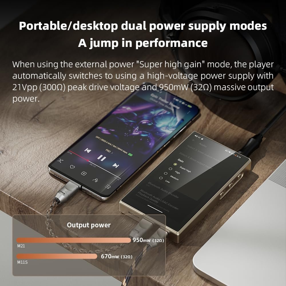 FiiO M21 Android 13 Portable Music Player MP3 Walkman Snapdragon 680 4* CS43198 DAC Chips Hi-Res Audio DSD Bluetooth LDAC (Blue-Black)