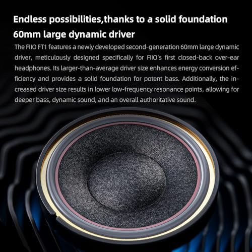 FiiO FT1 Closed-Back Over-Ear Nanowood Fiber Composite Diaphragm Wired Hi-Fi Headphones, Detachable Cable, American Black Walnut Wood Ear Cups for Home, Studio, Recording (Black)