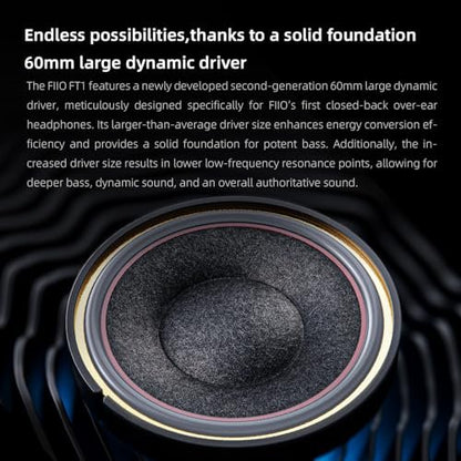 FiiO FT1 Closed-Back Over-Ear Nanowood Fiber Composite Diaphragm Wired Hi-Fi Headphones, Detachable Cable, American Black Walnut Wood Ear Cups for Home, Studio, Recording (Black)