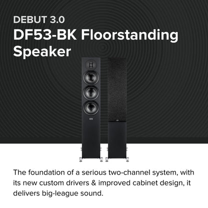 ELAC Debut 3.0 DF63-BK Floorstanding Speaker, Black Ash (Each) - 1” Aluminum Dome Tweeter, 6.5” Aramid Fiber Midrange & Dual 6.5” Aramid Fiber Woofers - 3-Way Bass Reflex - 31Hz to 38KHz Response