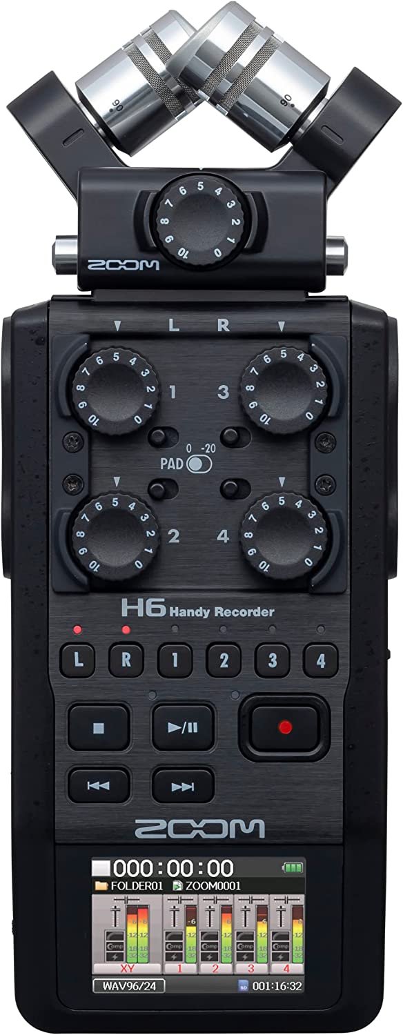 ZOOM H6 All Black (2020 Version) Portable Studio, 4 XLR/TRS Inputs, Records to SD Card, USB Audio Interface, Battery Powered (H6AB)