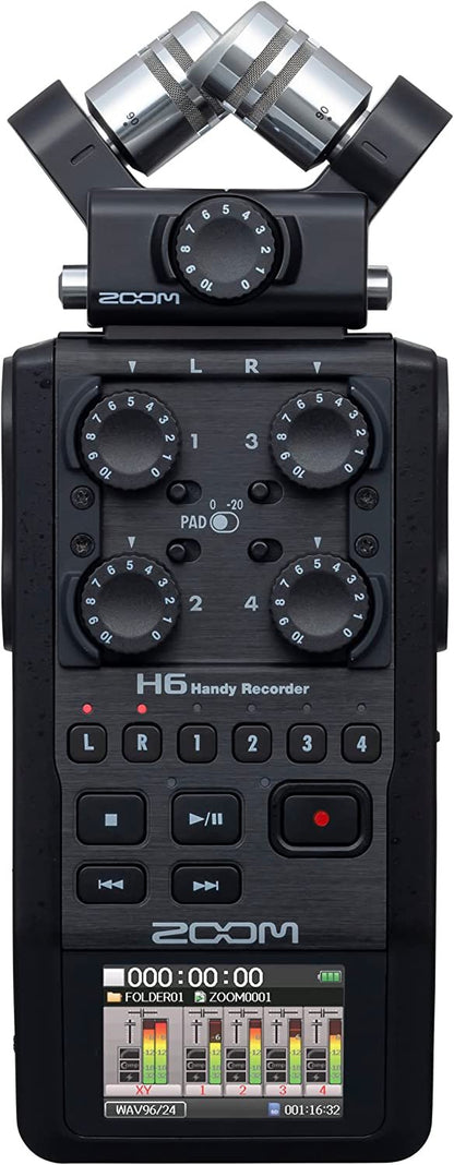 ZOOM H6 All Black (2020 Version) Portable Studio, 4 XLR/TRS Inputs, Records to SD Card, USB Audio Interface, Battery Powered (H6AB)