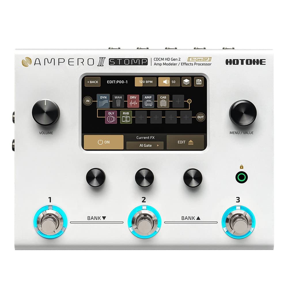 HOTONE Guitar Multi Effects Processor Multi Effects Pedal Touch Screen Guitar Bass Amp Modeling IR Cabinets Simulation Guitar Effects Pedal Multi FX Processor Ampero