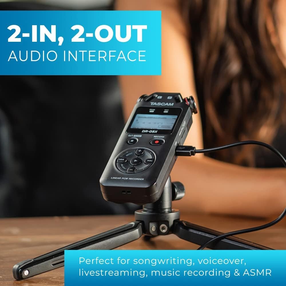 Tascam DR-05X Stereo Handheld Digital Audio Portable Recorder and USB Audio Interface, Pro Field, AV, Music, Dictation Recorder