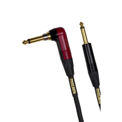 Mogami Gold INST Silent R-18 Guitar Instrument Cable, 1/4" TS Male Plugs, Gold Contacts, Right Angle silentPLUG to Straight Connectors, 18 Foot
