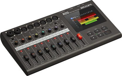 Zoom R20 Multi Track Tabletop Recorder, with Touchscreen, Onboard Editing, 16 Tracks, 6 XLR Inputs, 2 Combo Inputs, Effects, Synth, Drum Loops, and USB Audio Interface.