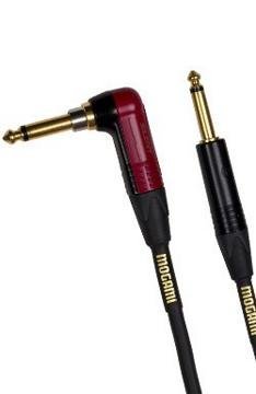 Mogami Gold INST Silent R-18 Guitar Instrument Cable, 1/4" TS Male Plugs, Gold Contacts, Right Angle silentPLUG to Straight Connectors, 18 Foot