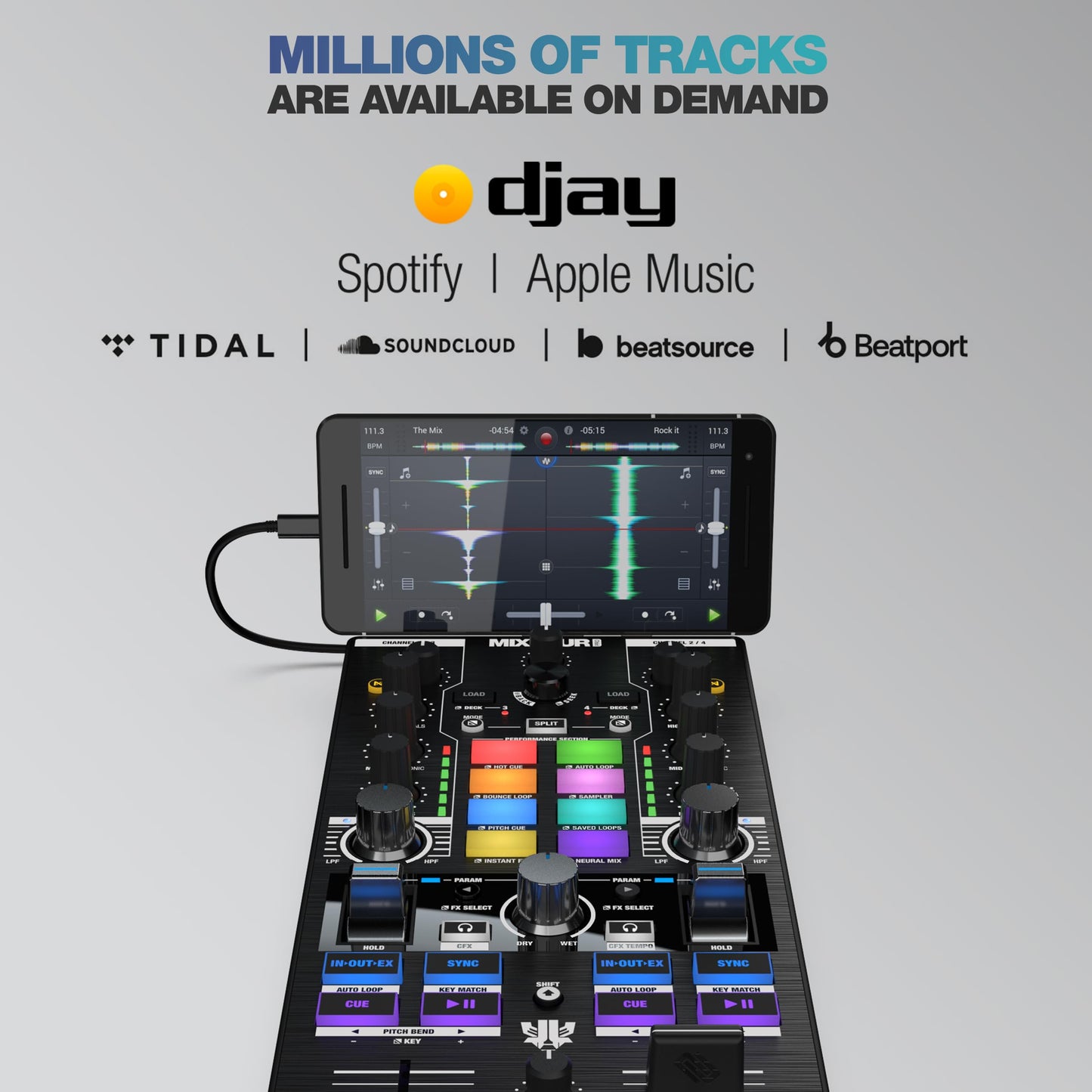Reloop Mixtour Pro High-quality, ultra-portable, all-in-one four-deck DJ controller with audio interface