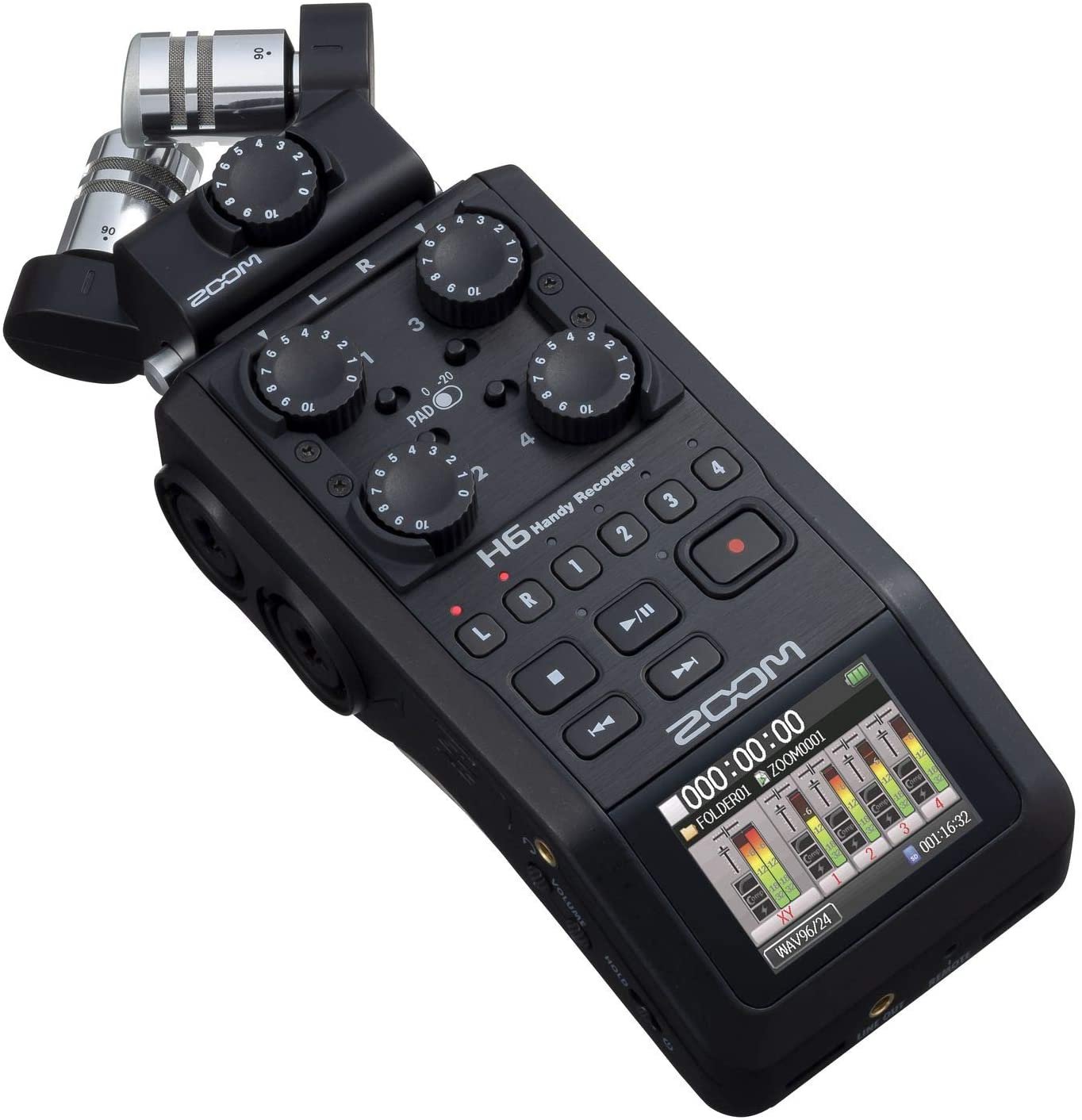 ZOOM H6 All Black (2020 Version) Portable Studio, 4 XLR/TRS Inputs, Records to SD Card, USB Audio Interface, Battery Powered (H6AB)
