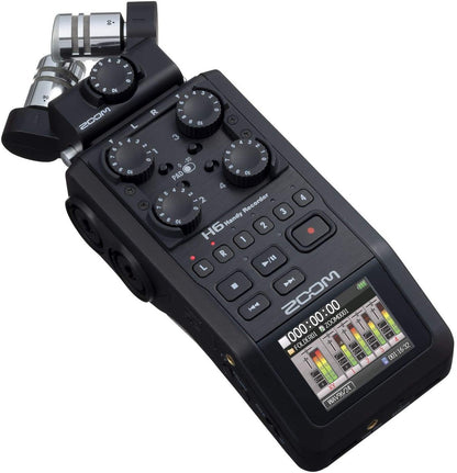 ZOOM H6 All Black (2020 Version) Portable Studio, 4 XLR/TRS Inputs, Records to SD Card, USB Audio Interface, Battery Powered (H6AB)