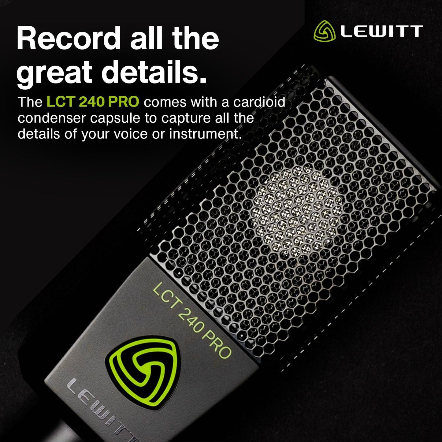 LCT-240 Condenser Microphone with high-Perfomance Capsule, Cardioid Pattern, Black, Shock Mount, Magnetic pop Filter