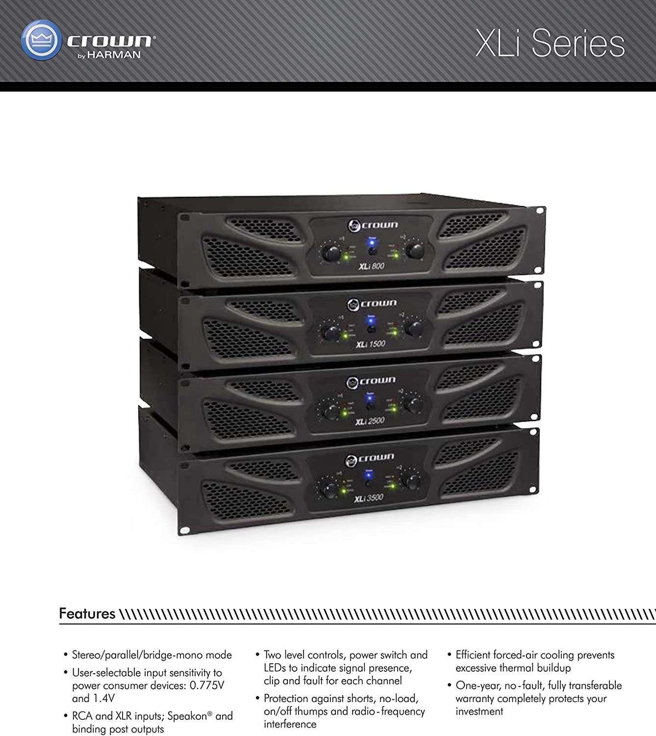 Crown XLi800 Two-channel, 300-Watt at 4Ω Power Amplifier