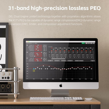 FiiO K17 Desktop DAC&Headphone Amplifier AK4191+AK4499EX*2, 31-Band PEQ, MQA,Support DSD512 32Bit/768kHz with Remote Control