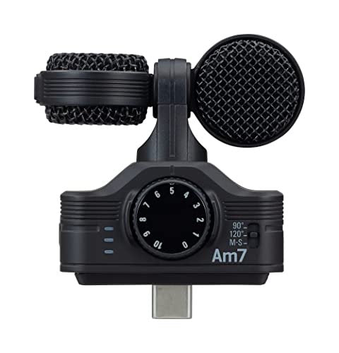 Zoom Am7 Stereo Microphone for Android, Mid-Side Stereo, Rotatable Capsule for Alignment with Camera, for Recording Audio for Music, Videos, Interviews, and More,Black