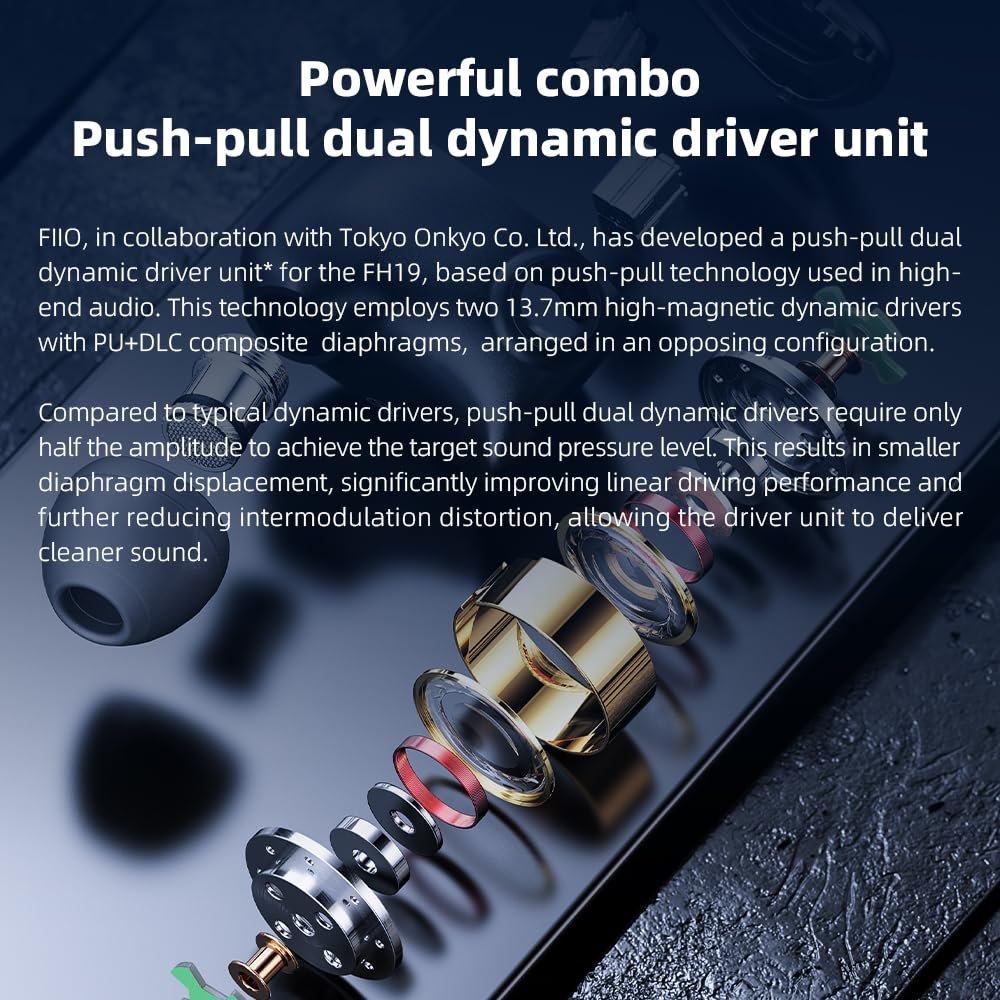 FiiO FH19 HiFi IEM Earphone| 2 Dynamic+ 6 BA Hybrid Driver IEM, Detachable MMCX Headphone Cable for Musician Audiophile
