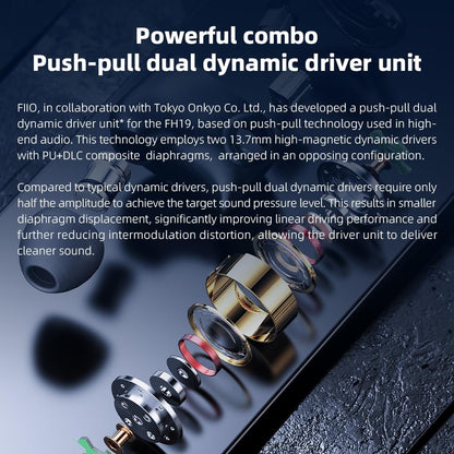FiiO FH19 HiFi IEM Earphone| 2 Dynamic+ 6 BA Hybrid Driver IEM, Detachable MMCX Headphone Cable for Musician Audiophile