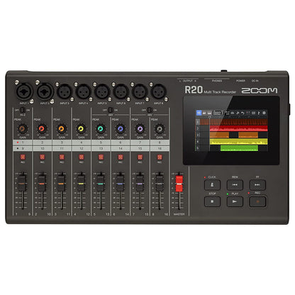 Zoom R20 Multi Track Tabletop Recorder, with Touchscreen, Onboard Editing, 16 Tracks, 6 XLR Inputs, 2 Combo Inputs, Effects, Synth, Drum Loops, and USB Audio Interface.