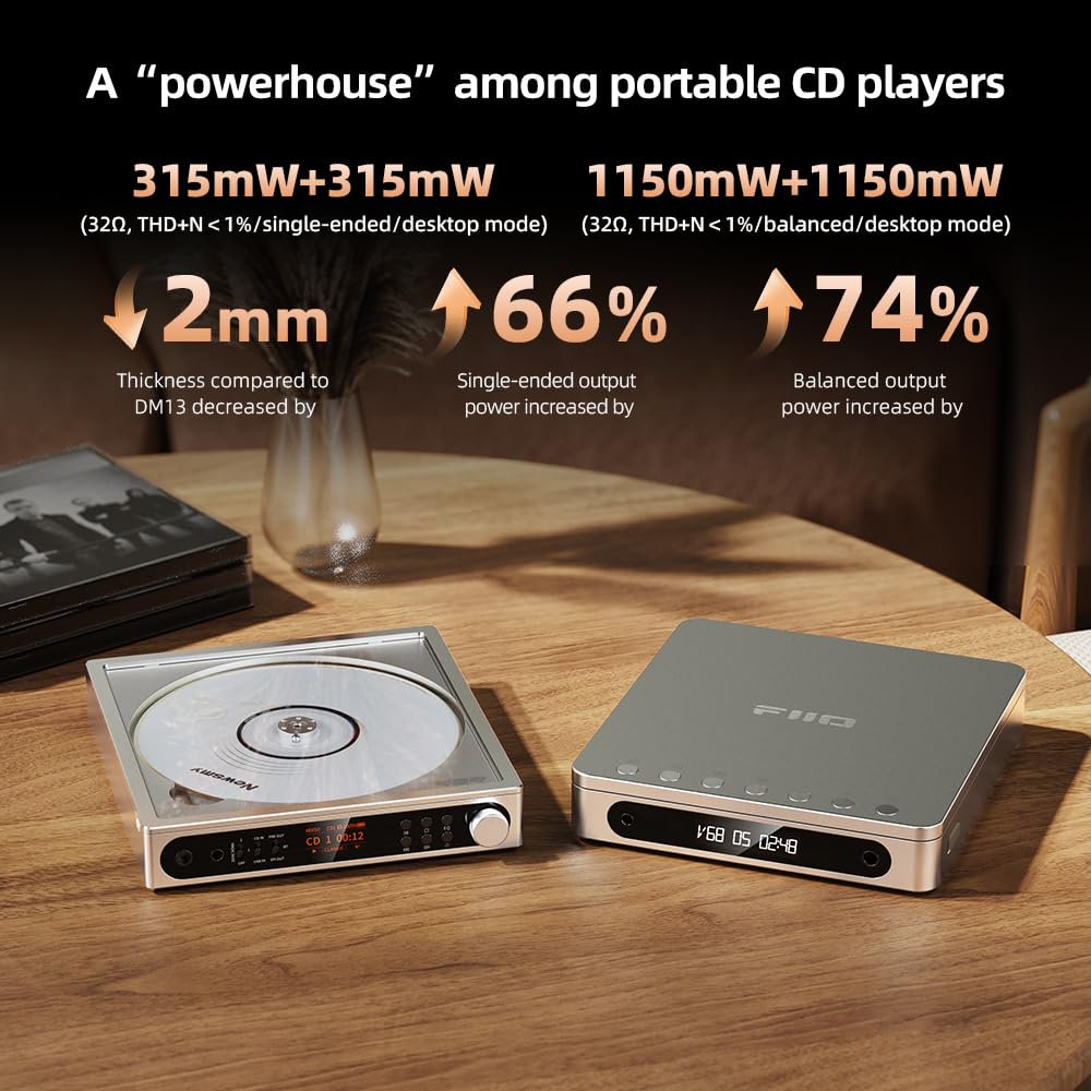 FiiO DM15 Portable Stereo CD Player with True 24Bit R2R DAC, 1150mW+1150mW High-Power Output, aptX Adaptive Bluetooth Transmitter, 24 Sound Presets, USB/CD HiFi Audio, HD Display