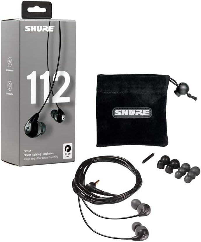 Shure SE112 PRO Wired Earbuds - Professional Sound Isolating Earphones with Single Dynamic MicroDriver, Secure In-Ear Fit, Fixed Cable, Durable Quality - Gray (SE112-GR)