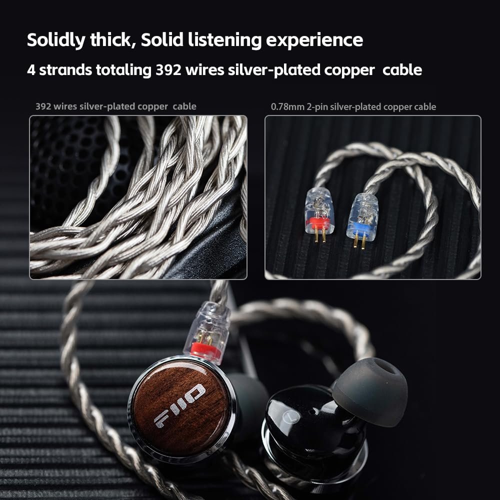 FiiO FP3 HiFi 14.5mm Planar Diaphragm Driver in Ear Earphone IEMs, with Solid Wood faceplate, Detachable 0.78mm 2Pin IEM Cable for Musician Singer Audiophile