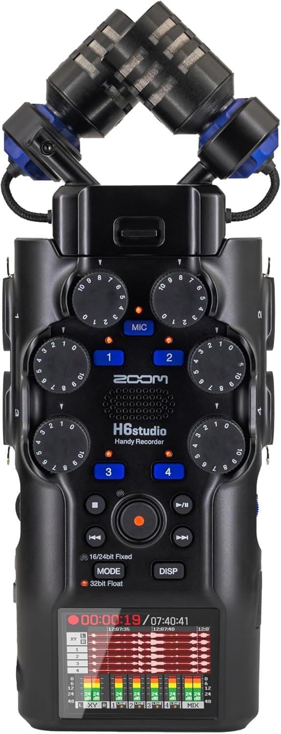 Zoom H6studio 8-Track 32-Bit Float Handy Recorder Bundle with APH-6s Accessory Pack with Hairy Windscreen, Padded Shell Case, AC Adapter, & USB C-Cable