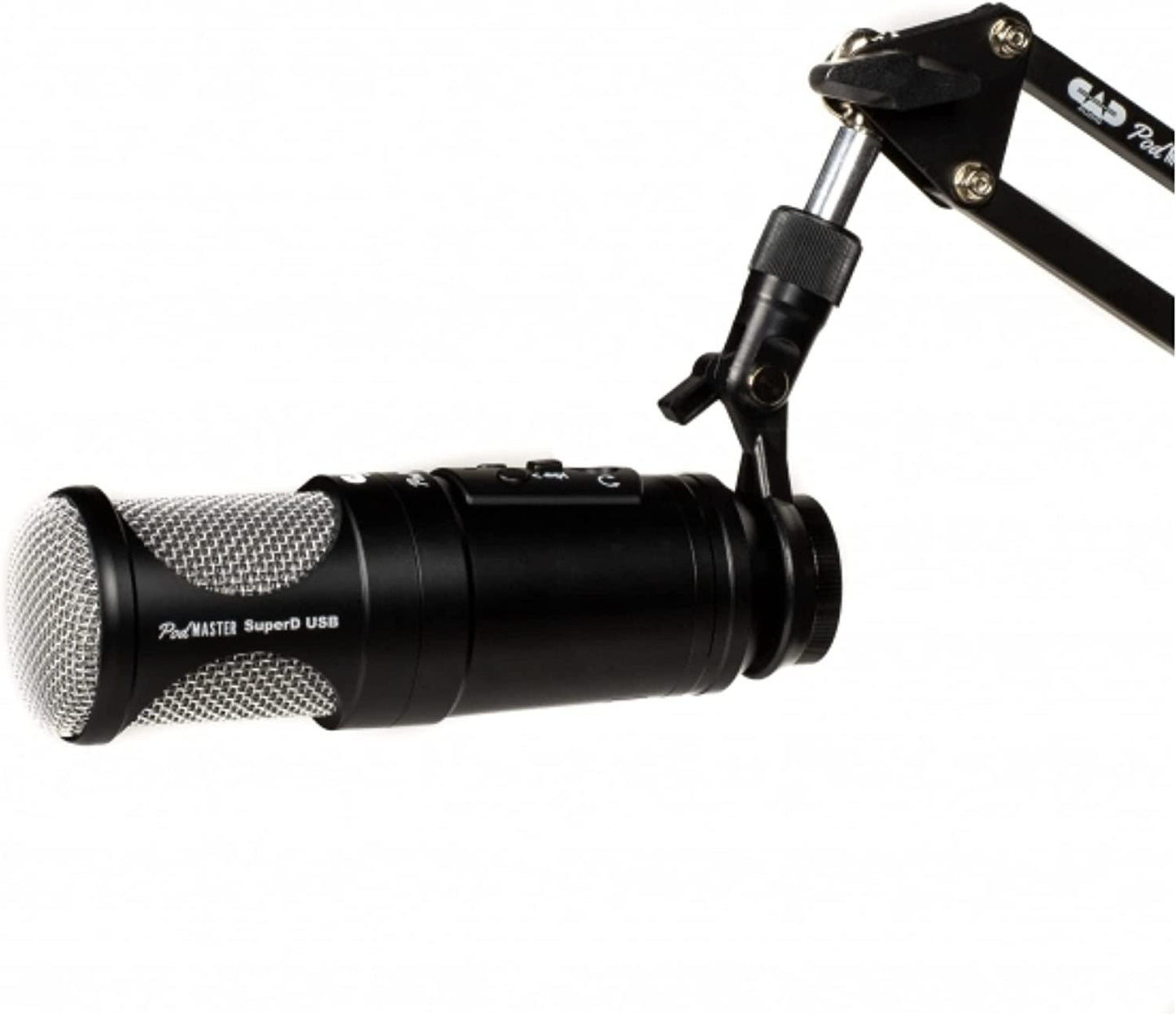 CAD PM1300 PodMaster™ SuperD usb Professional Broadcast / Podcasting Microphone with SuperD VOG Dynamic Capsule, supplied with Broadcast Boom Mic Stand, Black