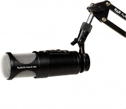 CAD PM1300 PodMaster™ SuperD usb Professional Broadcast / Podcasting Microphone with SuperD VOG Dynamic Capsule, supplied with Broadcast Boom Mic Stand, Black
