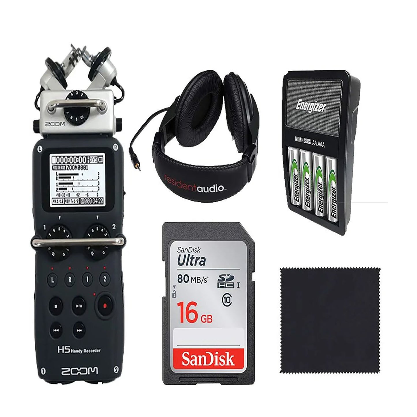 Zoom H5 Handy Recorder Four-Track Portable Recorder,Headphones,16 GB SD card,rechargeable Batteries and Microfiber Cloth