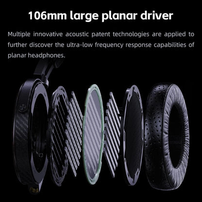 FiiO FT7 Headphones Open-Back Planar 106mm Planar Magnetic Monitor Earphone Gold Diaphragm Carbon Fiber Shell Detachable Cables (Black)