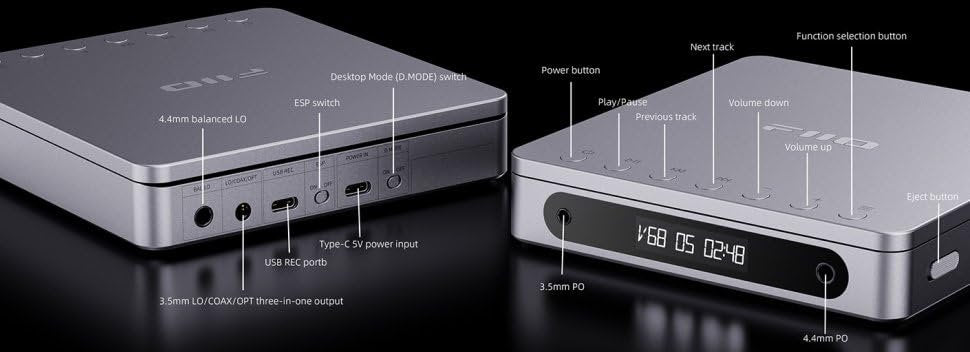 FiiO DM13 Multifunctional Portable Stereo CD Player with Long-Lasting Battery, Supports USB Ripping, Optical/coaxial/3.5mm/4.4mm outputs