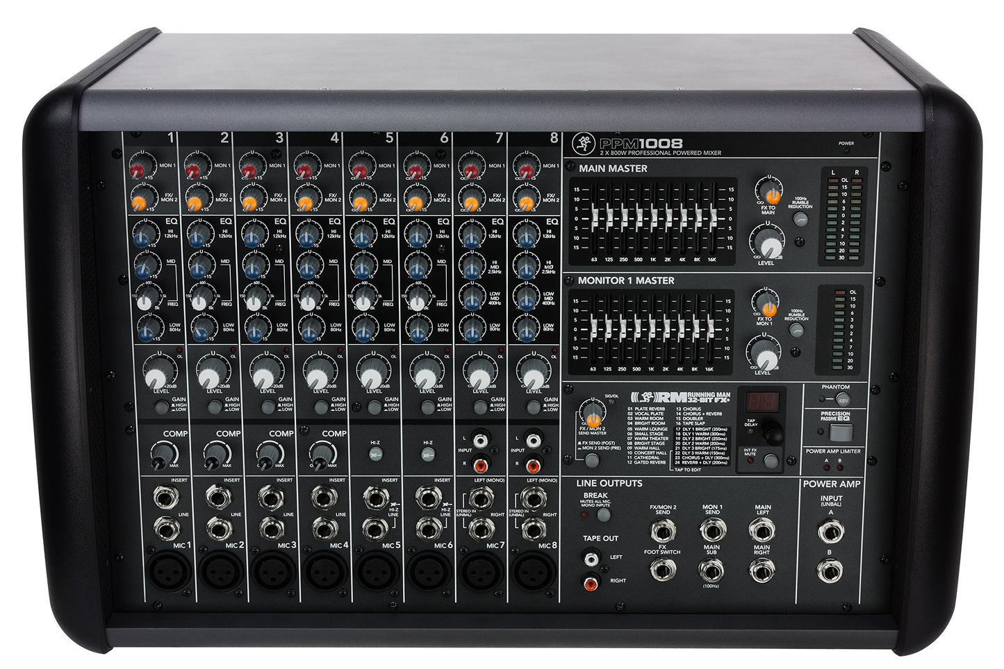 Mackie PPM1008 8-Channel, 1600-Watt Powered Desktop Mixer with Effects Black