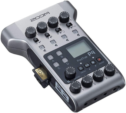 Zoom PodTrak P4 Podcast Recorder, Battery Powered, 4 Microphone Inputs, 4 Headphone Outputs, Phone and USB Input for Remote Interviews, Sound Pads, 2-In/2-Out Audio Interface