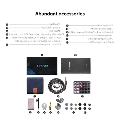 FiiO FA19 10 Balanced Armature in Ear Monitors | Audiophile Earphones with Detachable Pure Silver MMCX Headphone Cable