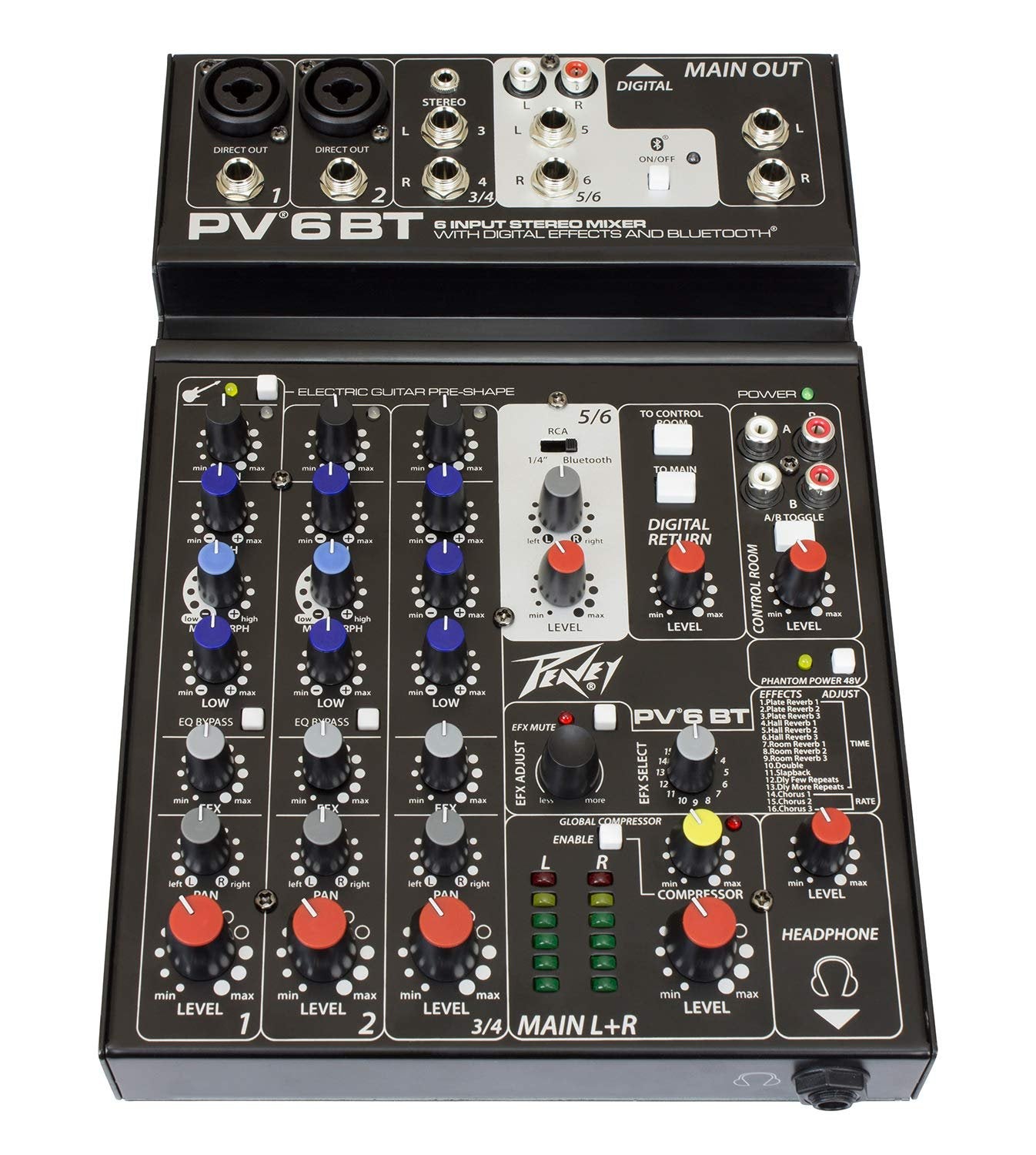 Peavey PV6BT DJ Mixer, 6 Channel With Bluetooth, Small