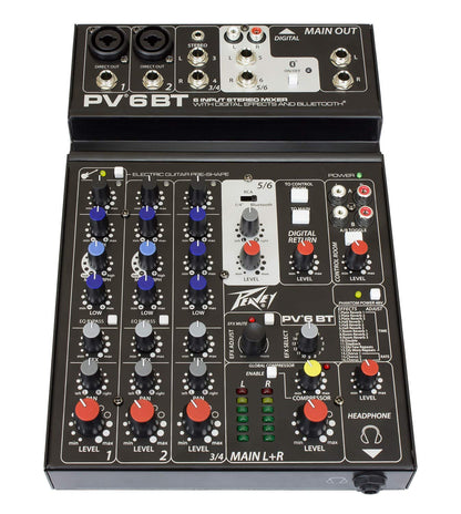 Peavey PV6BT DJ Mixer, 6 Channel With Bluetooth, Small