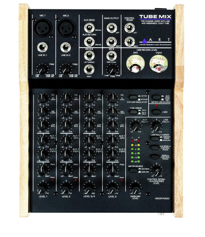 ART TubeMix Five Channel Mixer with USB and Assignable 12AX7 Tube, Black