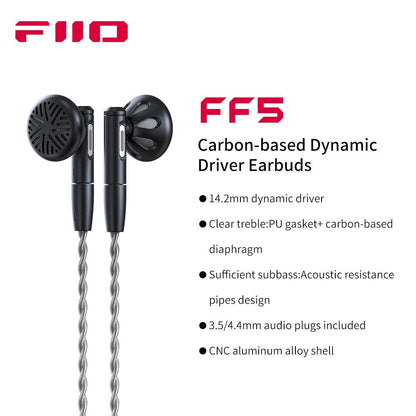 FiiO FF5 Carbon-Based Dynamic Driver in-Ear Earphone Clear Sound & Wide Soundstage with 3.5mm/4.4mm MMCX Cable, Alumium Shell