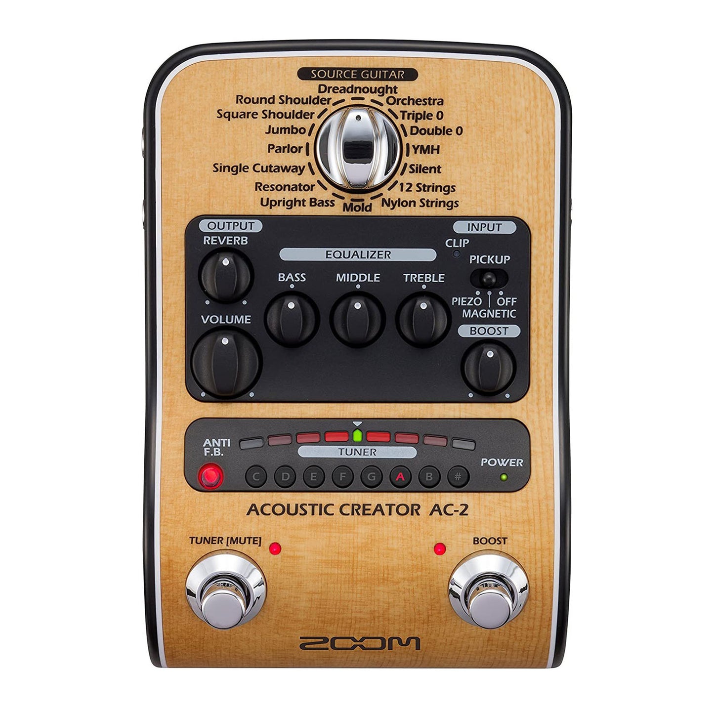 Zoom AC-2 Acoustic Creator, Acoustic DI with Tone Restoration, Tuner, Reverb, EQ, and Anti-Feedback