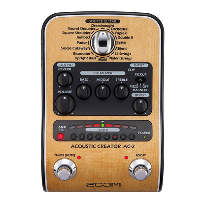 Zoom AC-2 Acoustic Creator, Acoustic DI with Tone Restoration, Tuner, Reverb, EQ, and Anti-Feedback