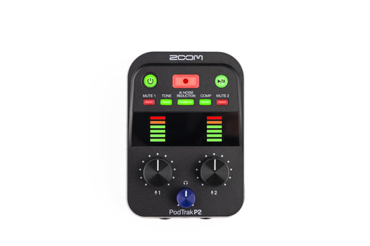 PodTrak P2 Podcast Recorder with 2 USB Mic Inputs, 2 Headphone Outputs, AI Noise Reduction, Tone & COMP Effects, Remote Guest Recording, SD Cards up to 1TB, Battery Powered, & USB-C Powered