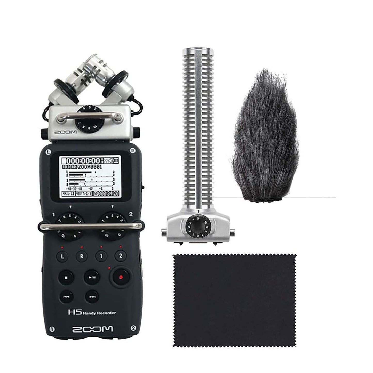 Zoom H5 Handy Recorder 4-Track Portable Recorder,SGH-6 Shotgun Mic Capsule+Hairy Windscreen,Microfiber Cloth