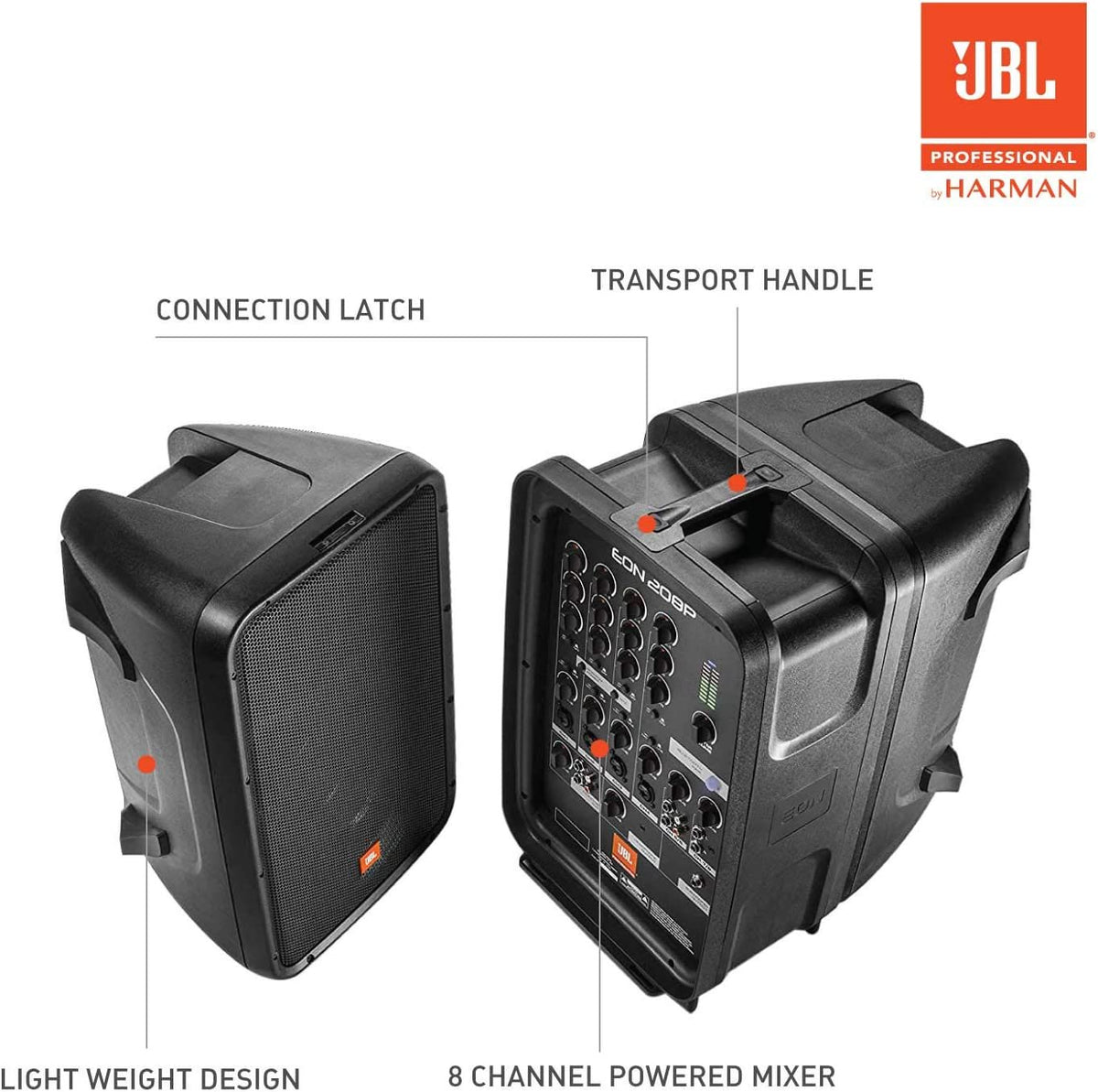 JBL Professional EON208P Portable All-in-One 2-way PA System with 8-Channel Mixer and Bluetooth, Black