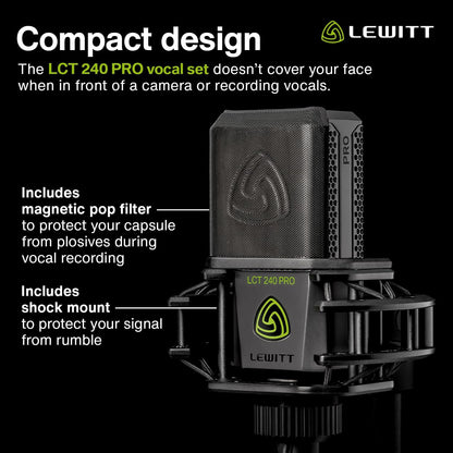 LCT-240 Condenser Microphone with high-Perfomance Capsule, Cardioid Pattern, Black, Shock Mount, Magnetic pop Filter