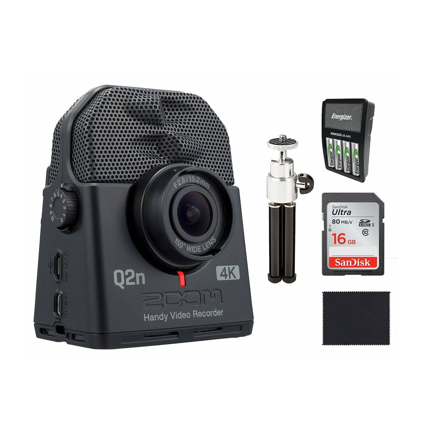 Zoom Q2n-4K Handy Video Recorder,16 GB SD card,Tripod,Rechargeable Batteries...